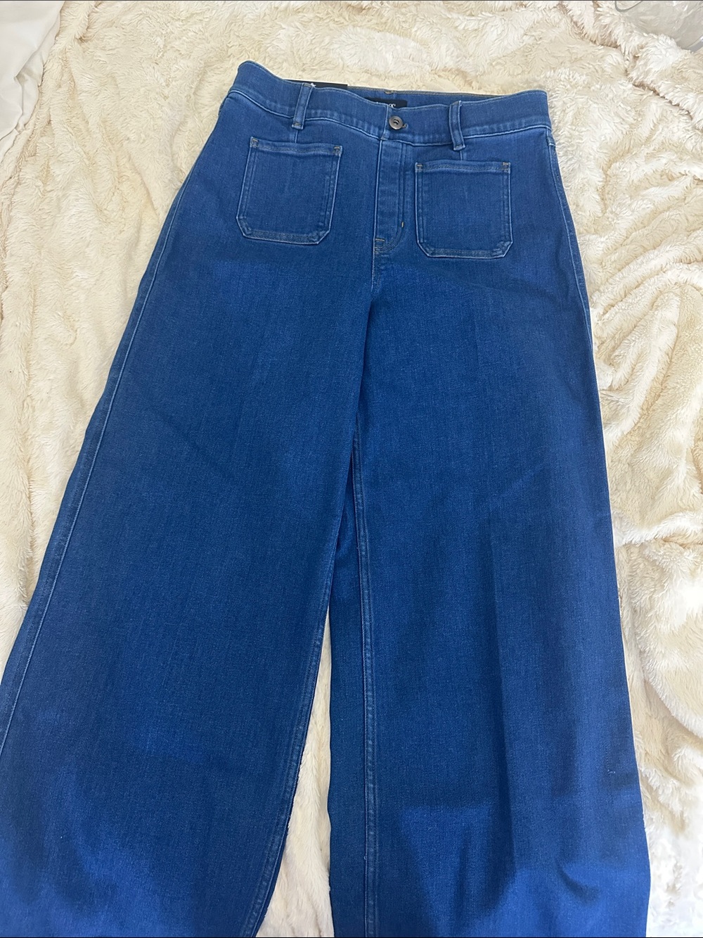 SPANX Wide-Leg High-Rise Jeans in Deep Blue